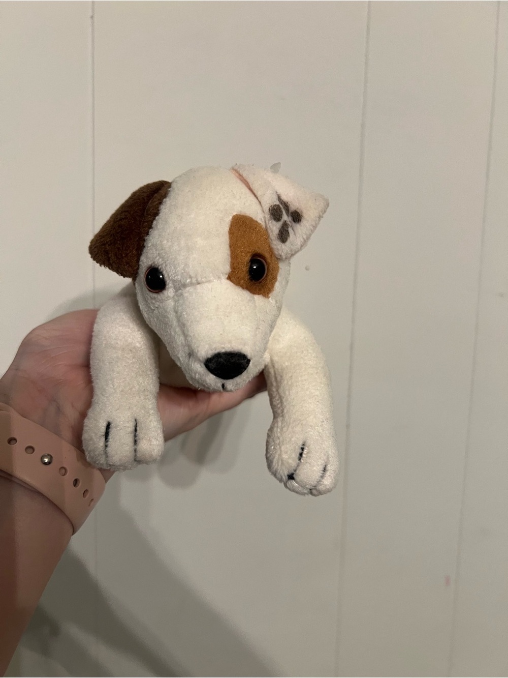 Wishbone Stuffed White and Brown Puppy Plush Dog Toy - Soft Pet Plush